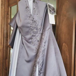 Michaelangelo Lavender Gray Embroidered Evening Dress